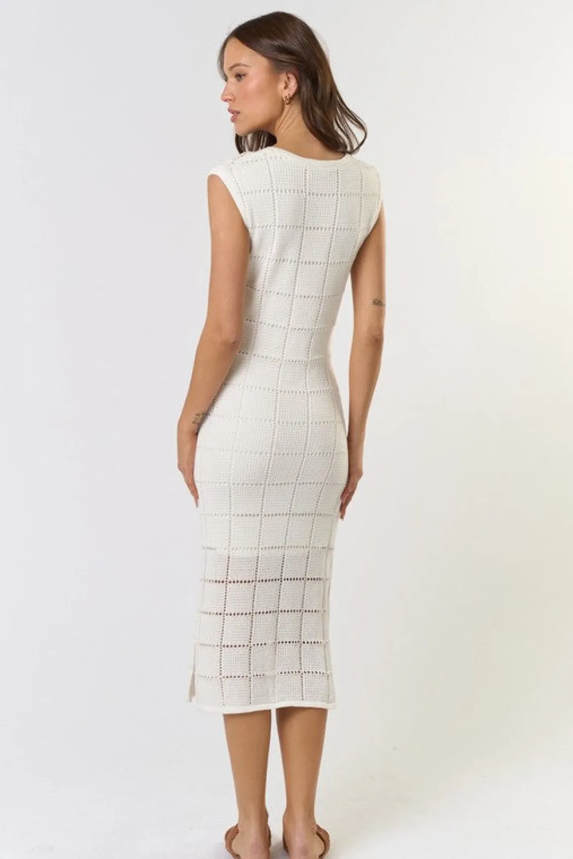 Waitlist 4/23 ♥ Devin Sleeveless Knit Overlay Midi Dress White