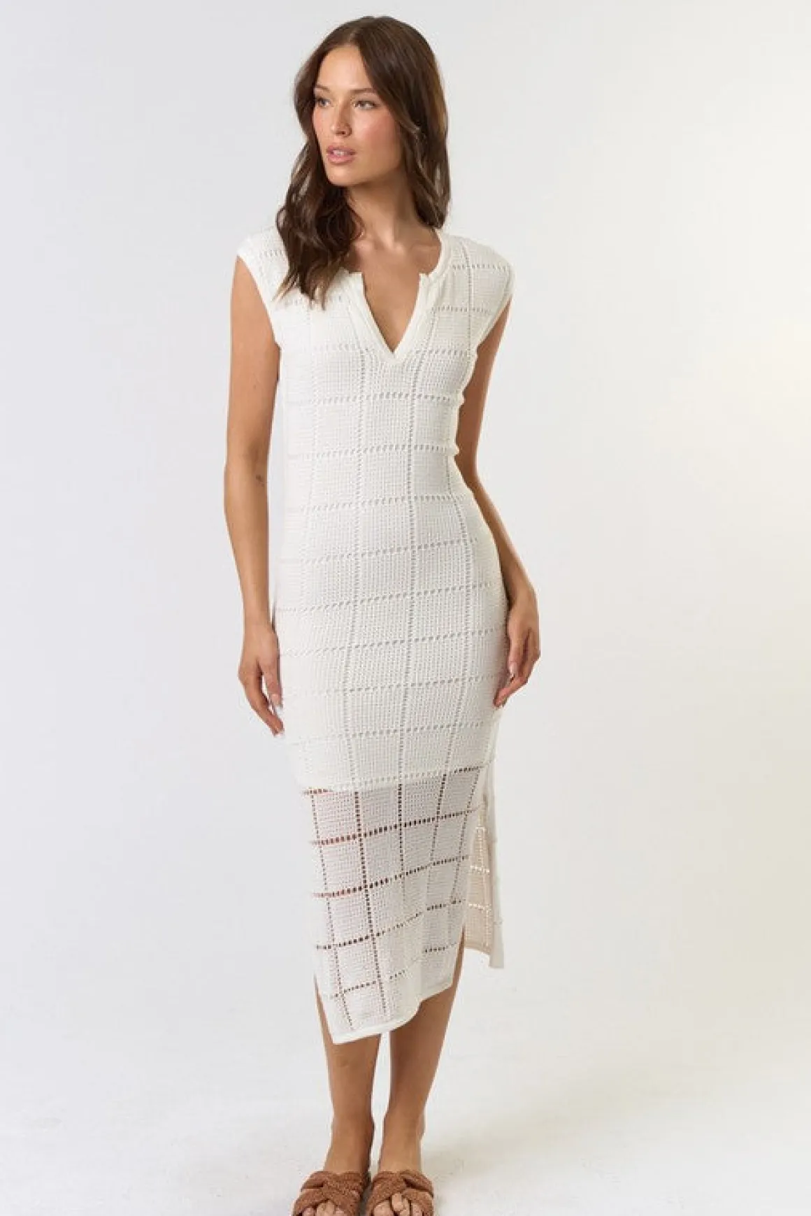Waitlist 4/23 ♥ Devin Sleeveless Knit Overlay Midi Dress White