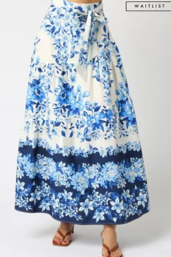 Waitlist 4/4 ♥ Donna High Waist Tie Floral Print Maxi Skirt Blue