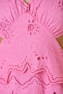 Waitlist 4/23 ♥ Gia Short Puff Sleeve Cut Out Eyelet Maxi Dress Pink