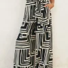 Waitlist 5/30 ♥ Gina High Waist Tie Abstract Print Wide Leg Pants Black