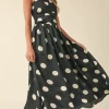 Waitlist 5/7 ♥ Grace Sleeveless Ruched Polka Dot Print Midi Dress Black