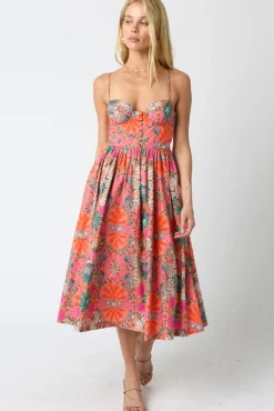 Waitlist 5/5 ♥ Hayden Sleeveless Floral Print Midi Dress Orange