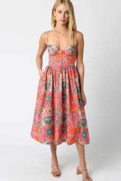 Waitlist 5/5 ♥ Hayden Sleeveless Floral Print Midi Dress Orange