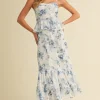 Waitlist 4/18 ♥ Hillary Sleeveless Ruffled Floral Print Peplum Midi Dress Blue