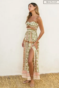 Waitlist 5/21 ♥ Holland Sleeveless Cut Out Abstract Print Maxi Dress Green