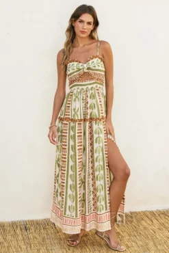 Waitlist 5/21 ♥ Holland Sleeveless Cut Out Abstract Print Maxi Dress Green
