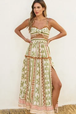 Waitlist 5/21 ♥ Holland Sleeveless Cut Out Abstract Print Maxi Dress Green