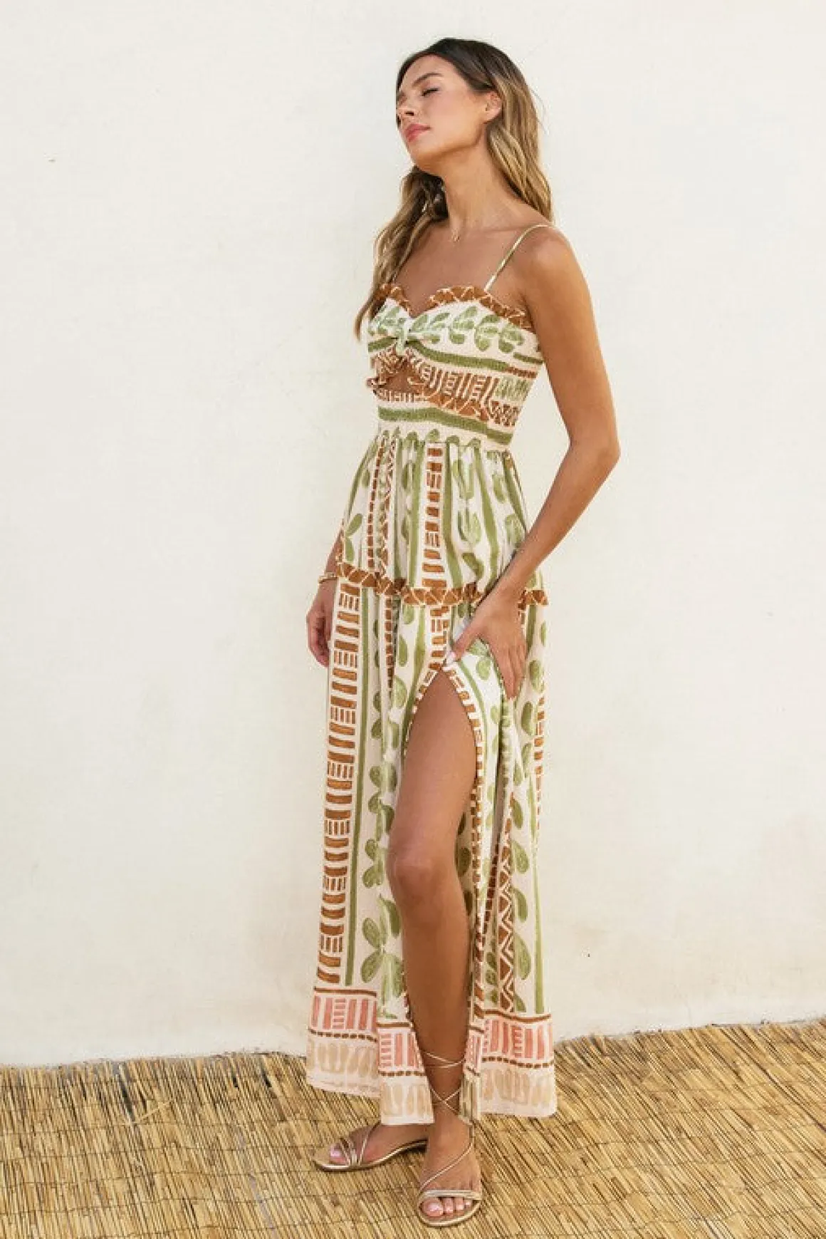 Waitlist 5/21 ♥ Holland Sleeveless Cut Out Abstract Print Maxi Dress Green