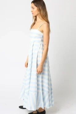 Waitlist 5/5 ♥ Janney Sleeveless Stripe Print Maxi Dress Blue