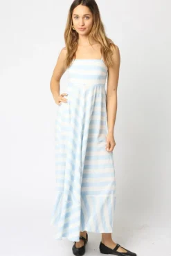 Waitlist 5/5 ♥ Janney Sleeveless Stripe Print Maxi Dress Blue