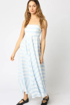 Waitlist 5/5 ♥ Janney Sleeveless Stripe Print Maxi Dress Blue