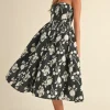 Waitlist 4/23 ♥ Jasmine Sleeveless Floral Print Flared Midi Dress Black