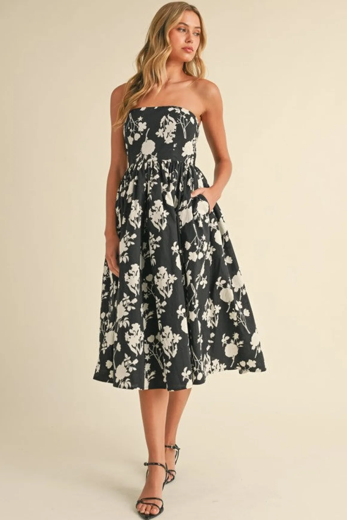 Waitlist 4/23 ♥ Jasmine Sleeveless Floral Print Flared Midi Dress Black
