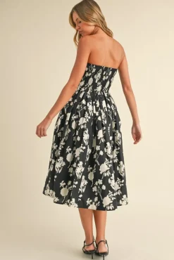 Waitlist 4/23 ♥ Jasmine Sleeveless Floral Print Flared Midi Dress Black
