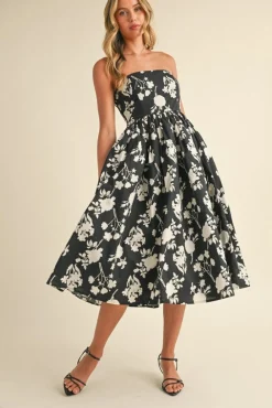 Waitlist 4/23 ♥ Jasmine Sleeveless Floral Print Flared Midi Dress Black