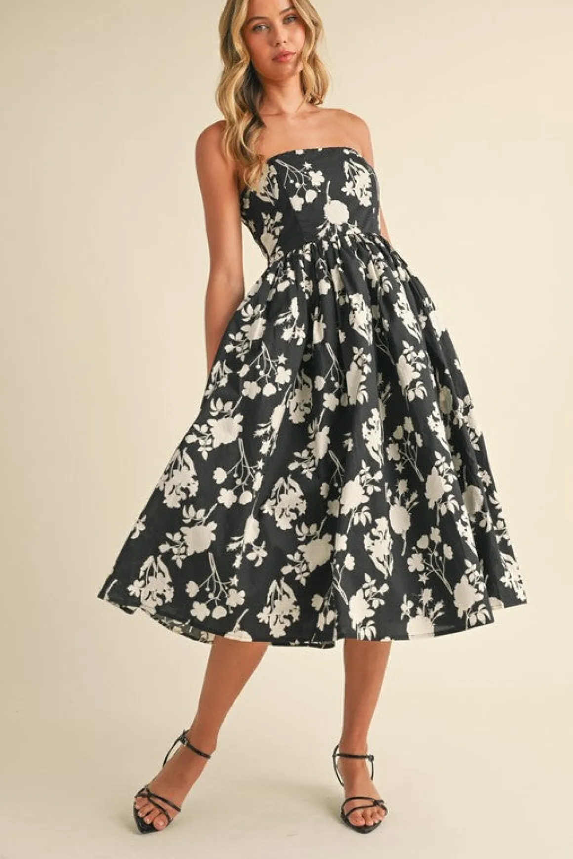 Waitlist 4/23 ♥ Jasmine Sleeveless Floral Print Flared Midi Dress Black