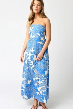 Waitlist 5/5 ♥ Joss Sleeveless Floral Print Maxi Dress Blue