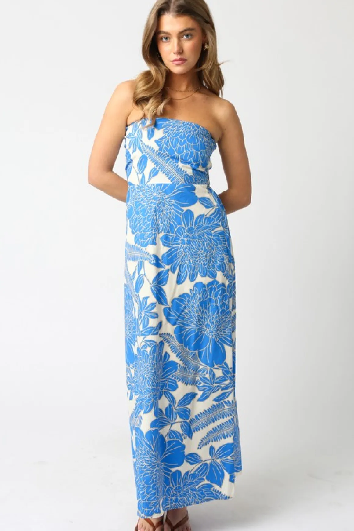 Waitlist 5/5 ♥ Joss Sleeveless Floral Print Maxi Dress Blue