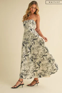 Waitlist 4/23 ♥ Juniper Sleeveless Tropical Print Midi Dress Cream