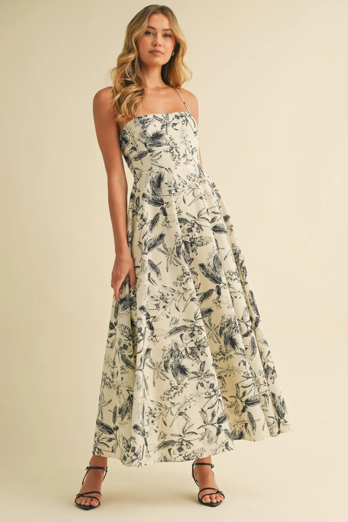 Waitlist 4/23 ♥ Juniper Sleeveless Tropical Print Midi Dress Cream