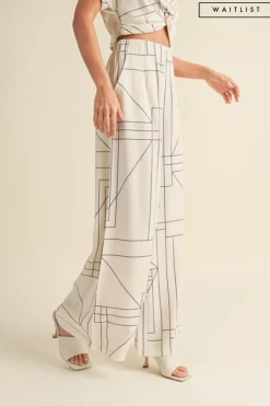 Waitlist 4/20 ♥ Justine High Waist Abstract Print Wide Leg Pants White