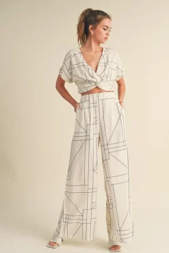 Waitlist 4/20 ♥ Justine High Waist Abstract Print Wide Leg Pants White