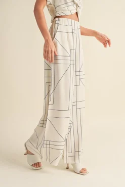 Waitlist 4/20 ♥ Justine High Waist Abstract Print Wide Leg Pants White