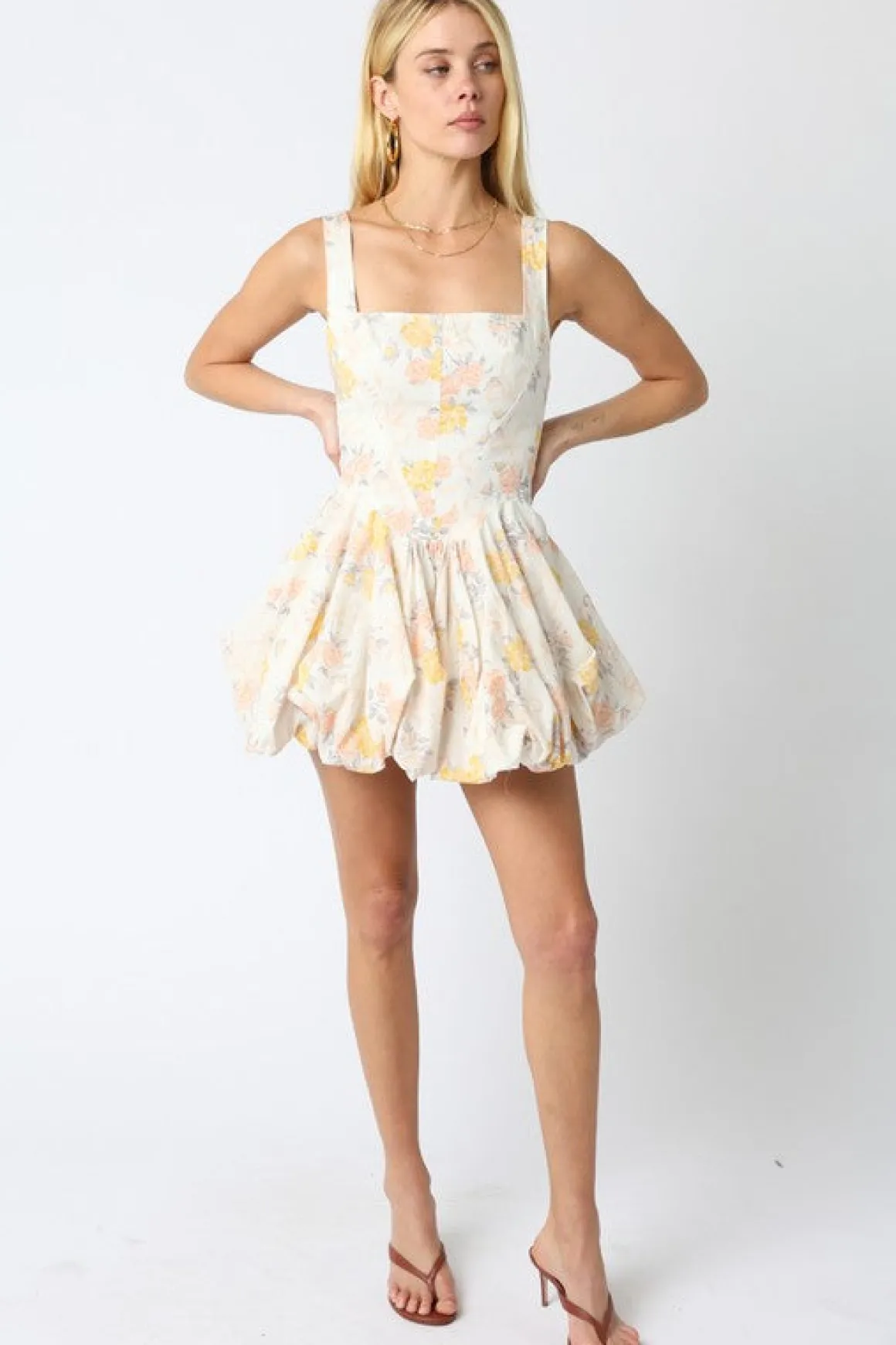 Waitlist 4/20 ♥ Kelsie Sleeveless Floral Print Mini Dress Ivory
