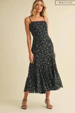 Waitlist 4/25 ♥ Lara Sleeveless Floral Print Midi Dress Black