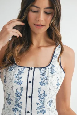 Waitlist 5/7 ♥ Lena Sleeveless Floral Print Flare Mini Dress Navy