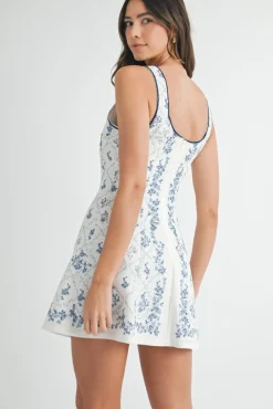 Waitlist 5/7 ♥ Lena Sleeveless Floral Print Flare Mini Dress Navy