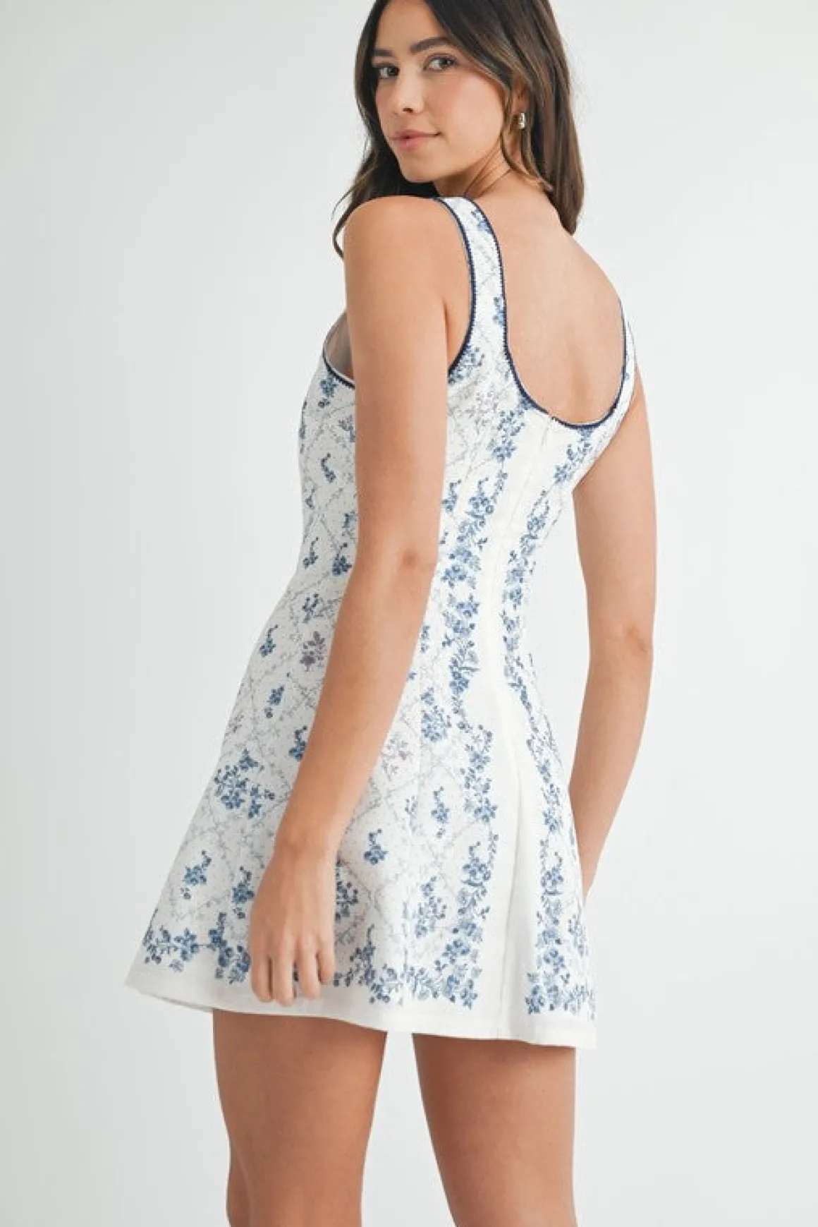 Waitlist 5/7 ♥ Lena Sleeveless Floral Print Flare Mini Dress Navy
