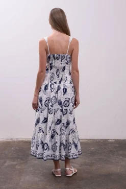 Waitlist 4/5 ♥ Liz Sleeveless Sailor Print Tiered Midi Dress White