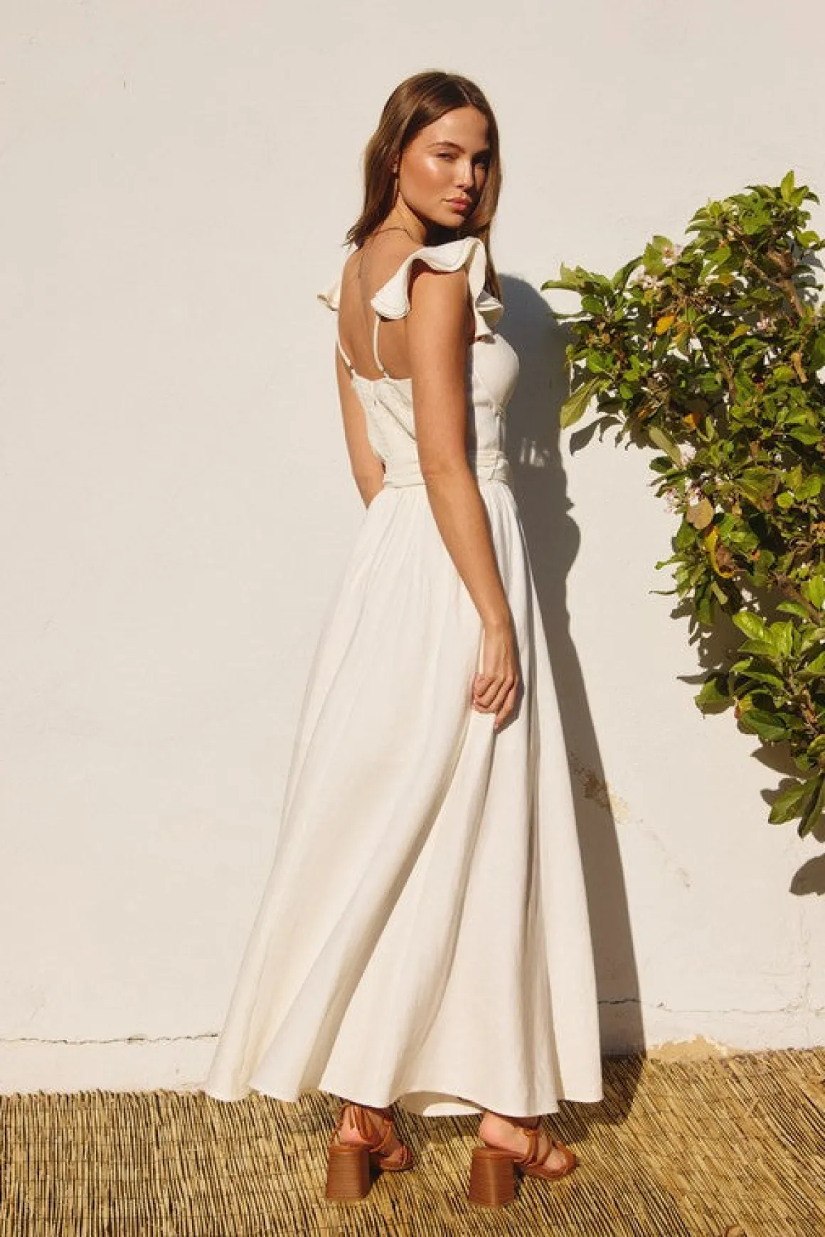 Waitlist 5/14 ♥ Lizette Flutter Sleeve Waist Tie Maxi Dress Ivory