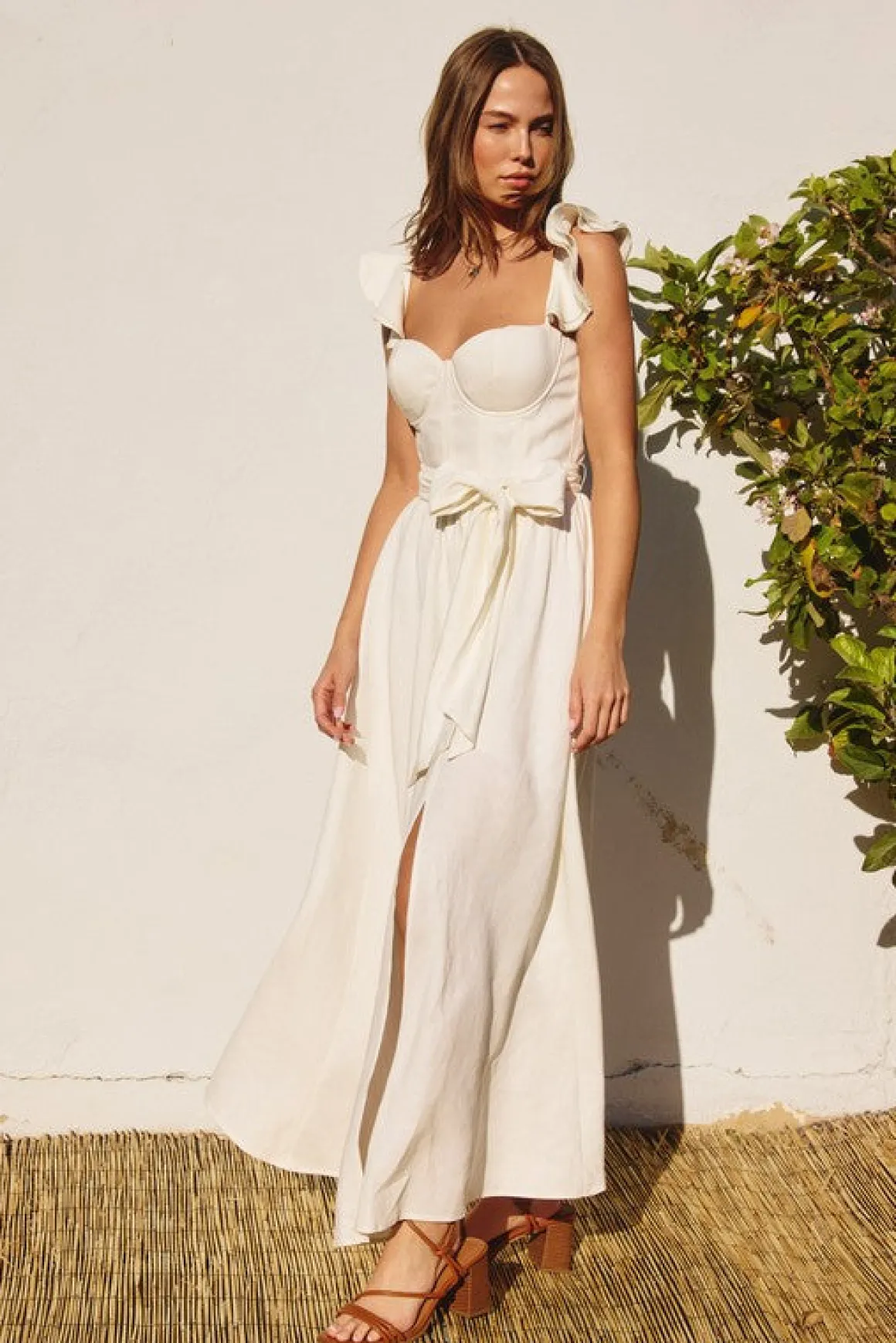 Waitlist 5/14 ♥ Lizette Flutter Sleeve Waist Tie Maxi Dress Ivory