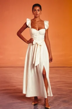 Waitlist 5/14 ♥ Lizette Flutter Sleeve Waist Tie Maxi Dress Ivory