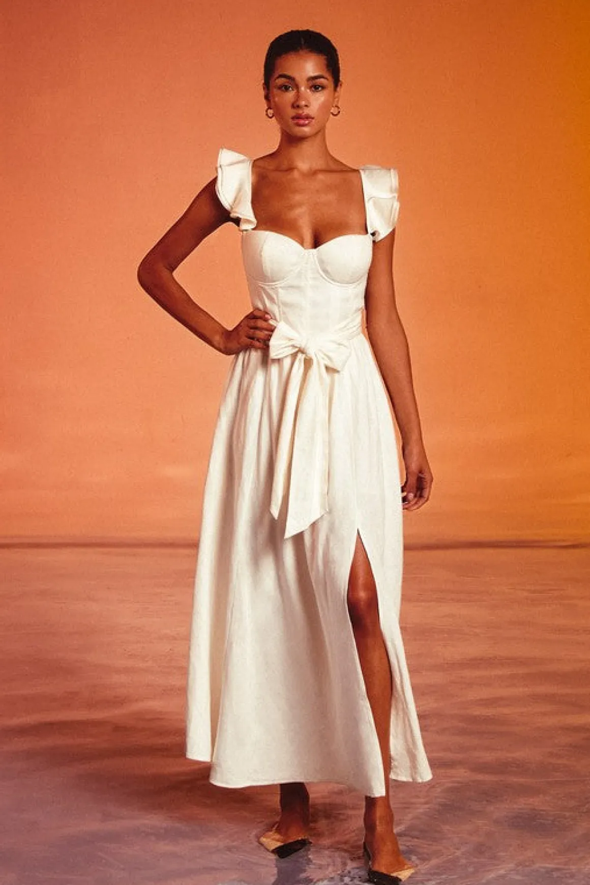 Waitlist 5/14 ♥ Lizette Flutter Sleeve Waist Tie Maxi Dress Ivory