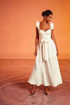 Waitlist 5/14 ♥ Lizette Flutter Sleeve Waist Tie Maxi Dress Ivory