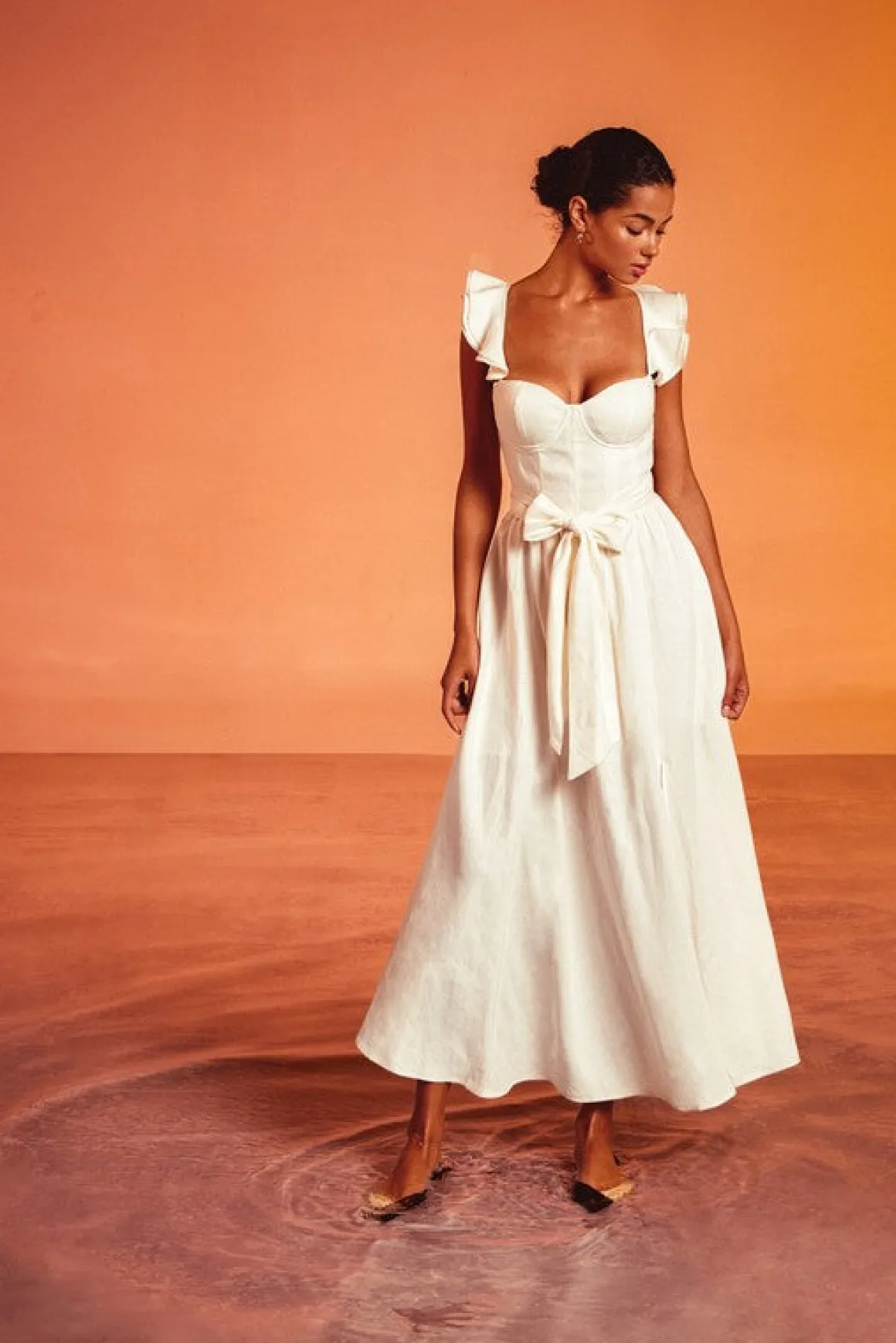 Waitlist 5/14 ♥ Lizette Flutter Sleeve Waist Tie Maxi Dress Ivory