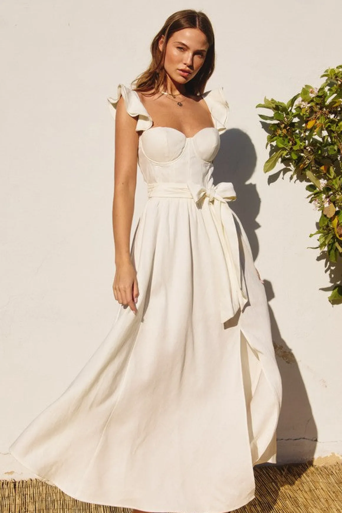 Waitlist 5/14 ♥ Lizette Flutter Sleeve Waist Tie Maxi Dress Ivory