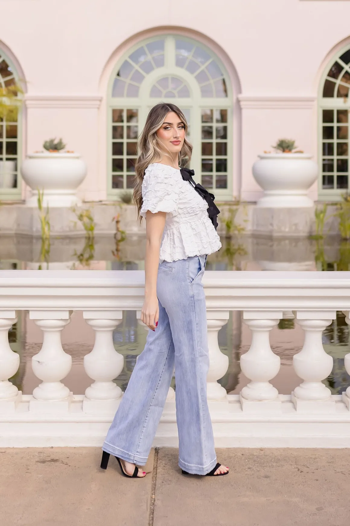 Waitlist 5/10 ♥ Marley Short Sleeve Bow Tie Bubble Babydoll Top White