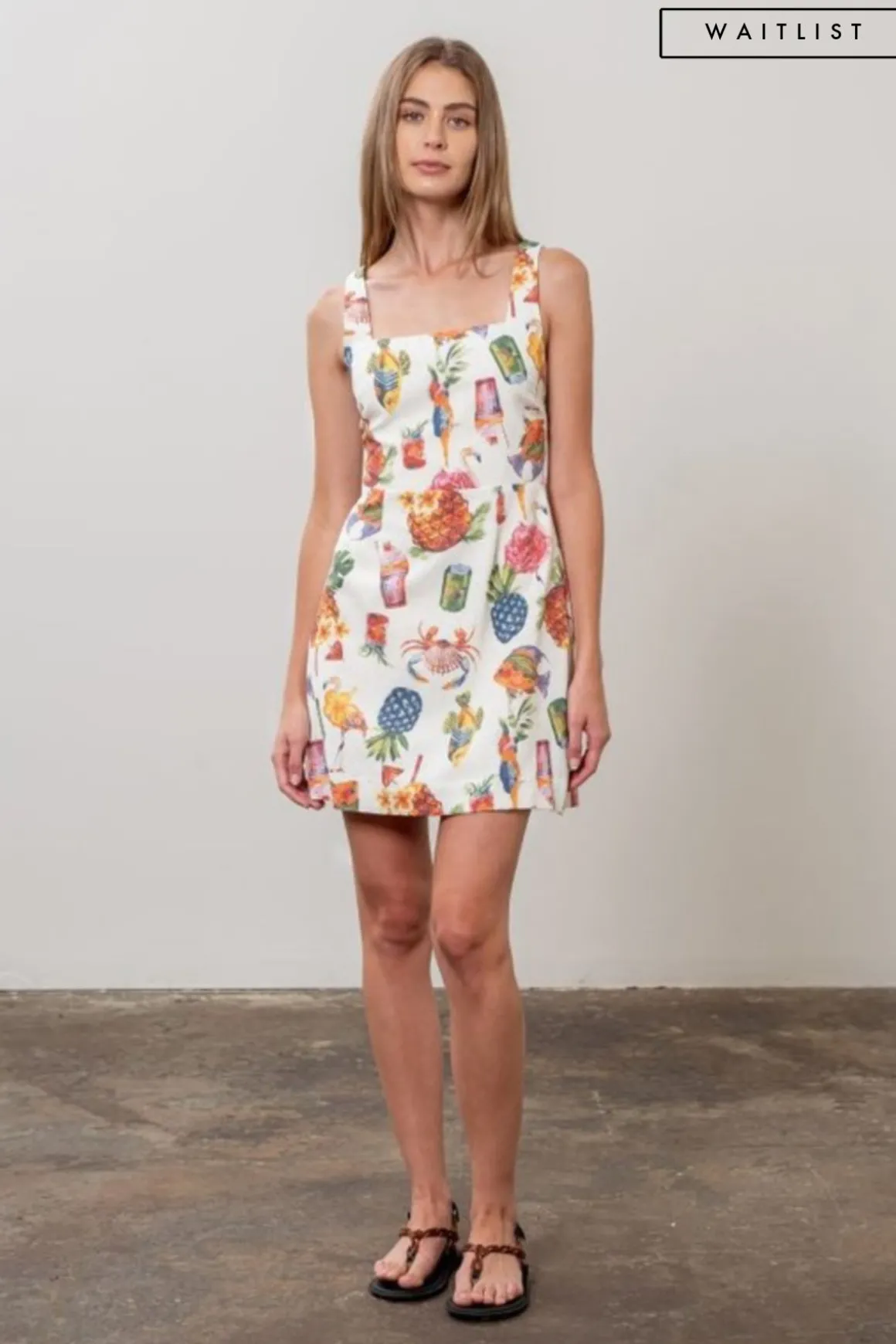 Waitlist 4/15 ♥ Mckenzie Sleeveless Tropical Print Mini Dress Cream