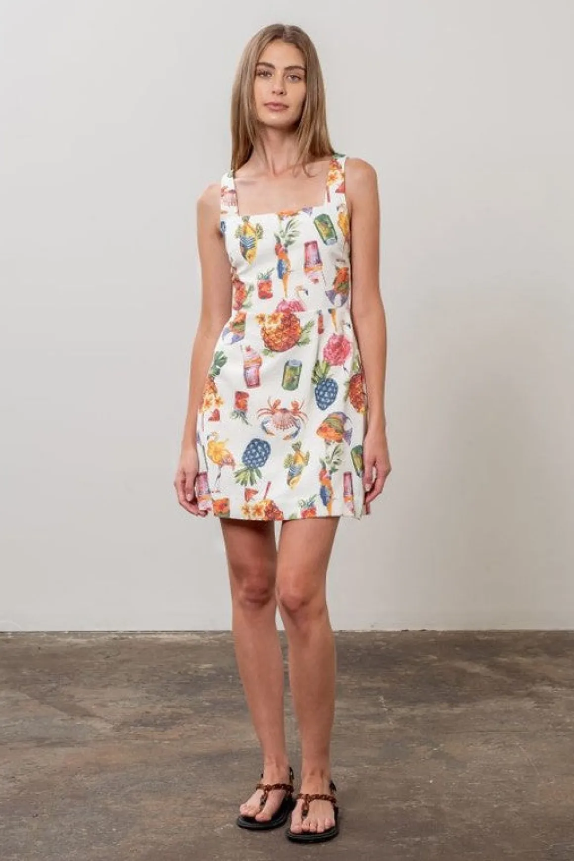 Waitlist 4/15 ♥ Mckenzie Sleeveless Tropical Print Mini Dress Cream