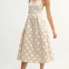 Waitlist 5/7 ♥ Melody Sleeveless Bowtie Polka Dot Print Midi Dress Taupe