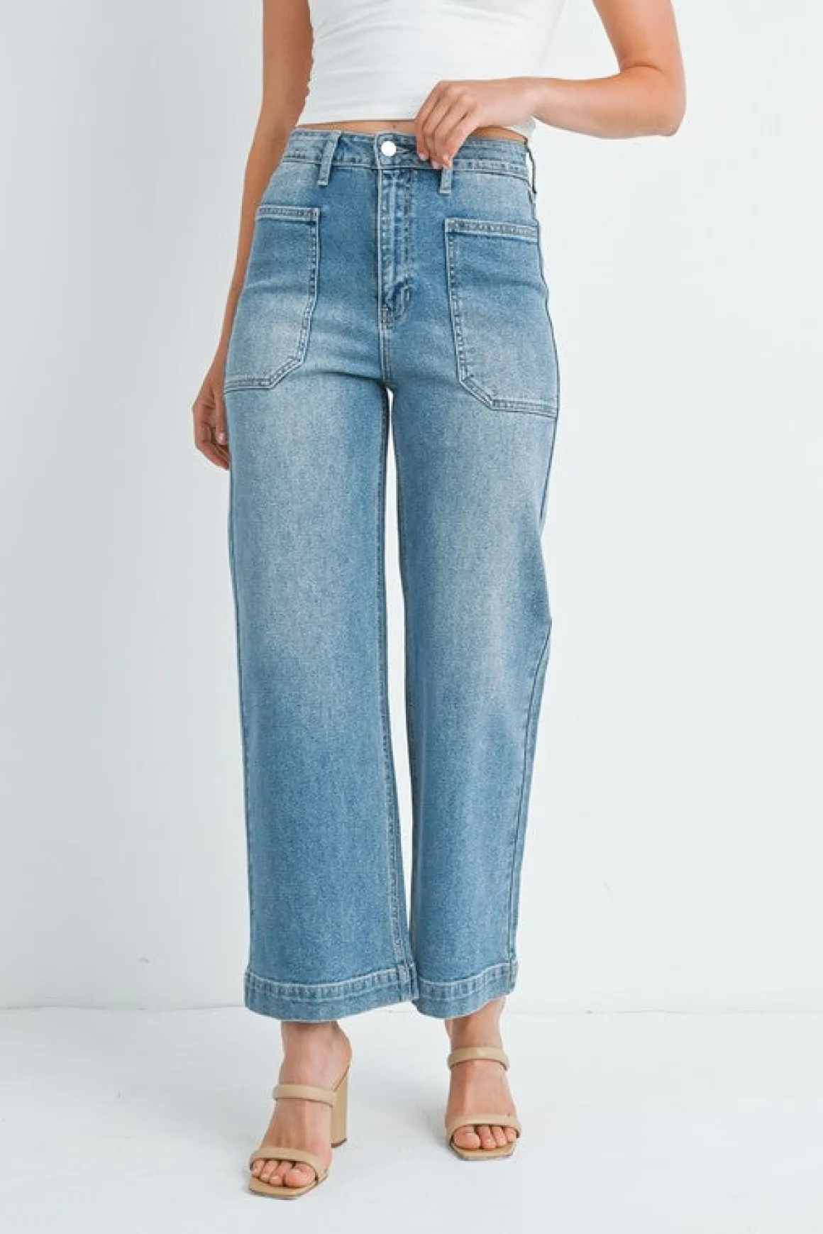 Waitlist 5/15 ♥ Natasha High Rise Utility Cropped Wide Leg Jeans Medium Wash