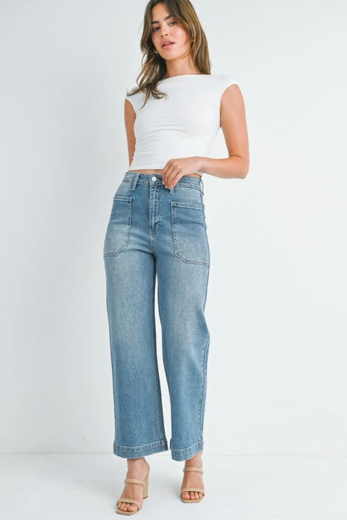 Waitlist 5/15 ♥ Natasha High Rise Utility Cropped Wide Leg Jeans Medium Wash