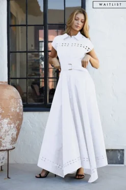 Waitlist 4/23 ♥ Noelle Short Sleeve Belted Lace Insert Maxi Dress White