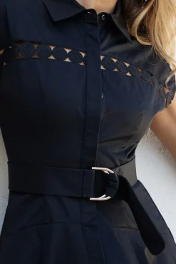 Waitlist 4/23 ♥ Noelle Short Sleeve Belted Lace Insert Maxi Dress Black