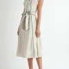 Waitlist 4/15 ♥ Nova Short Sleeve Stripe Contrast Waist Tie Linen Midi Dress Natural